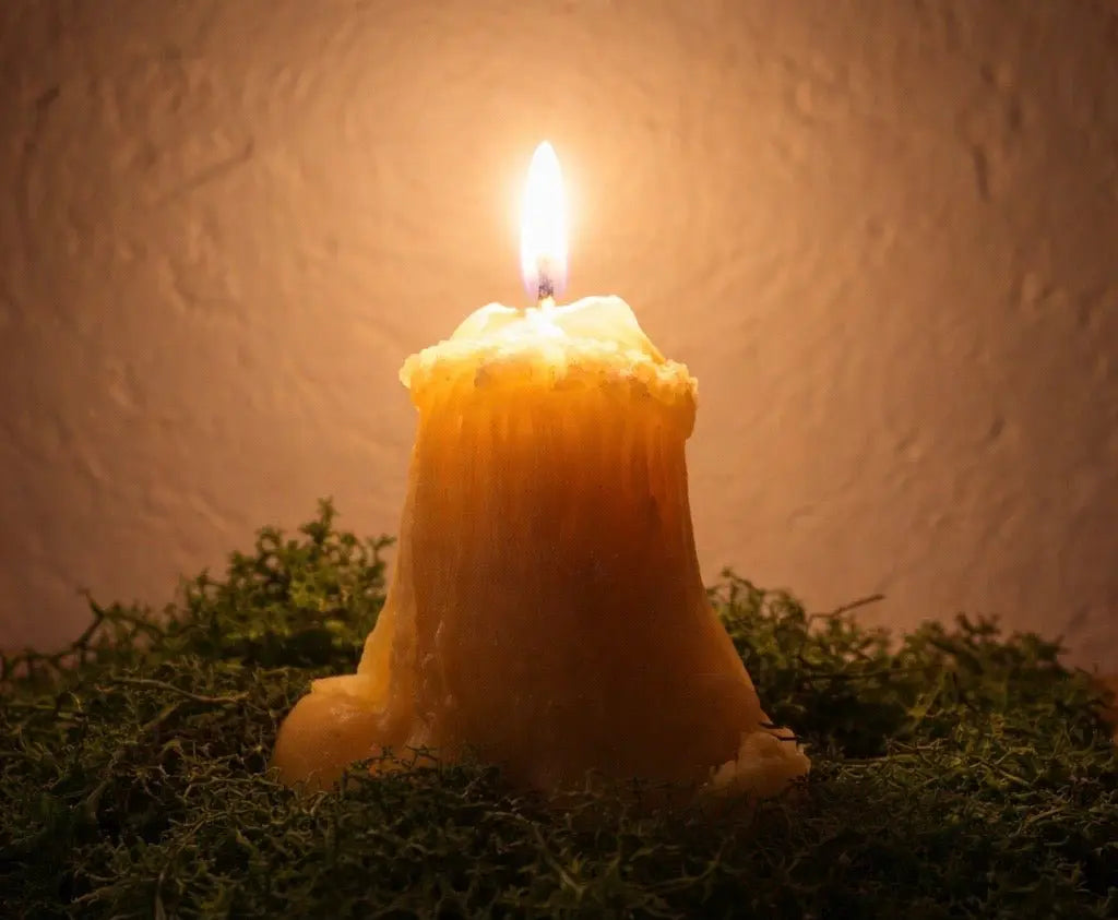 Veiled lady beeswax candle burning