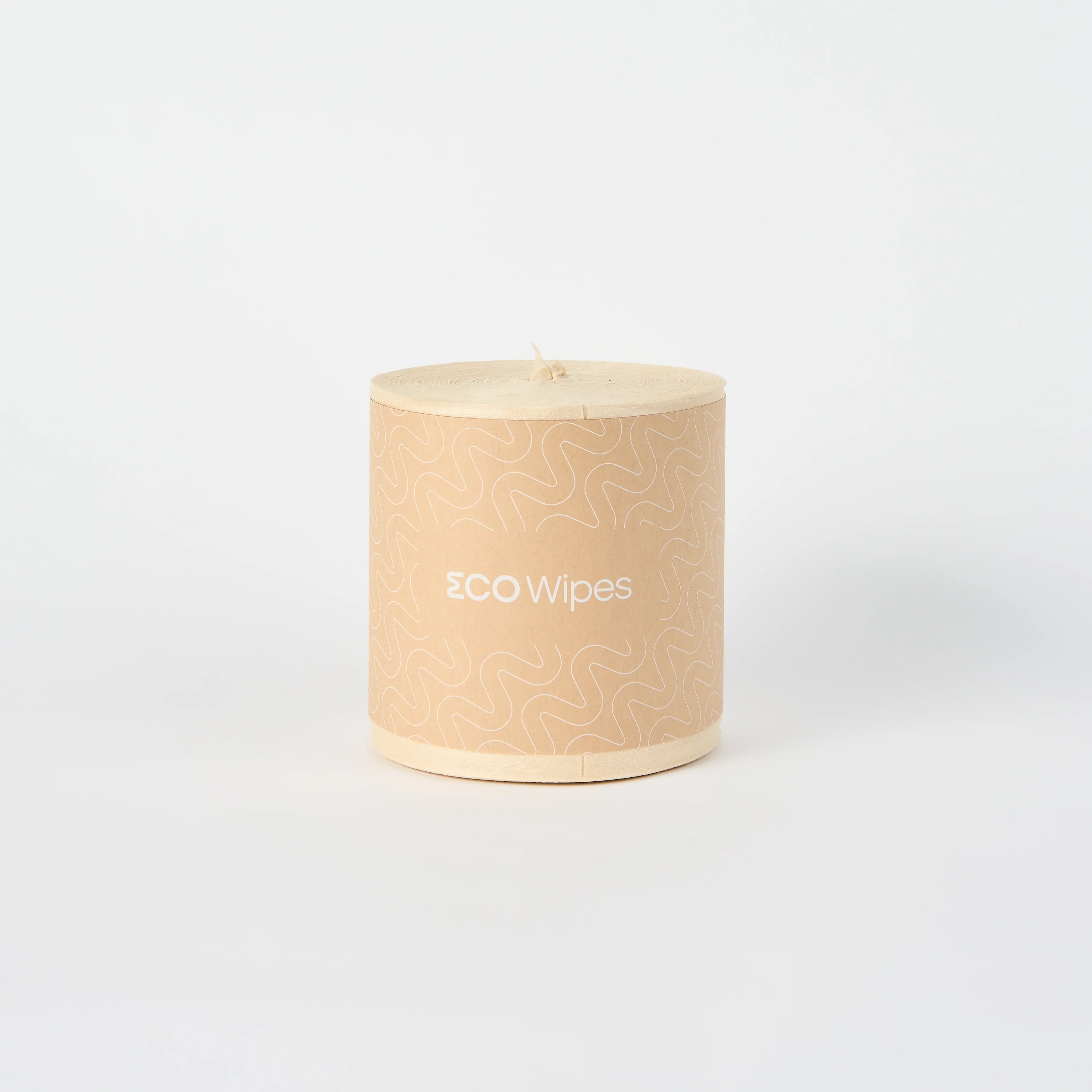 Beige candle with 'ECO Wipes' branding on a white background