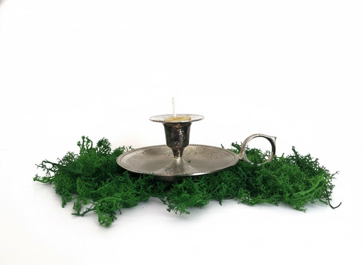 Antique Silver Handheld Beeswax Candlestick
