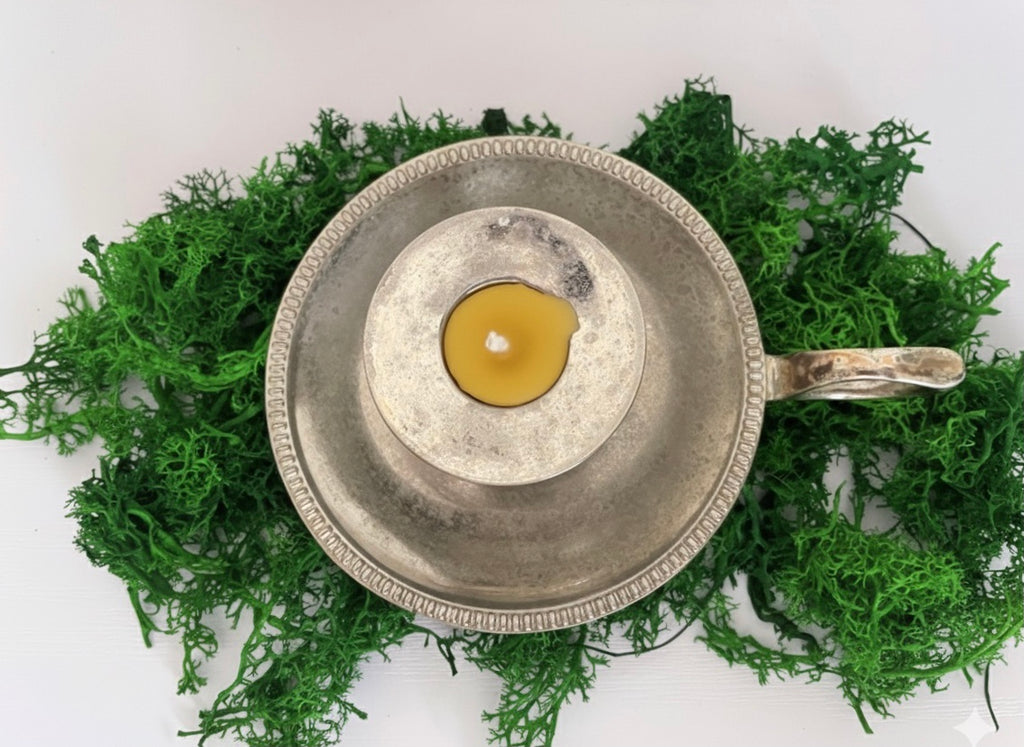 Antique Silver Handheld Beeswax Candlestick