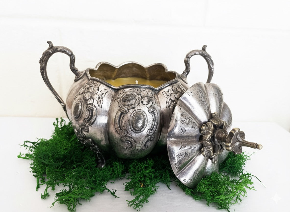 Antique Sugar Bowl Beeswax Candle — Lavender