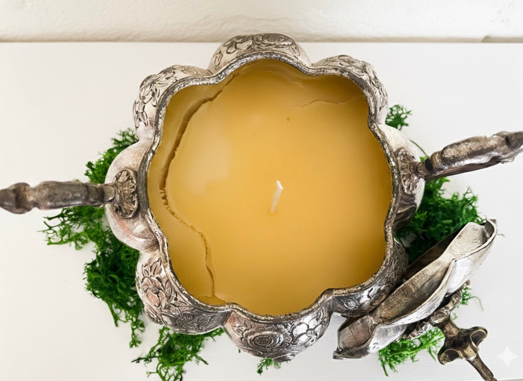 Antique Sugar Bowl Beeswax Candle — Lavender