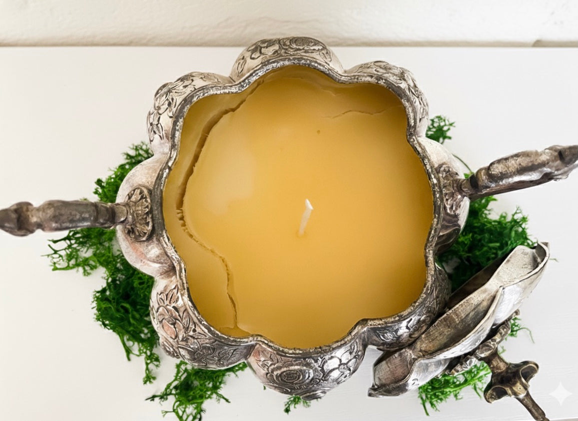 Antique Sugar Bowl Beeswax Candle — Lavender