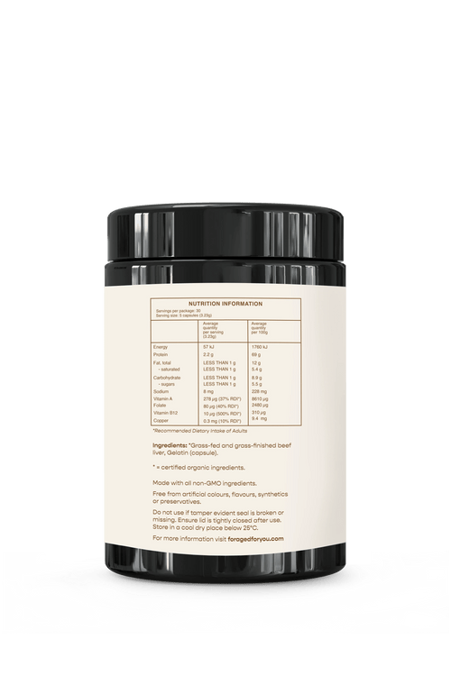 Supplement container with nutrition information label on a green background