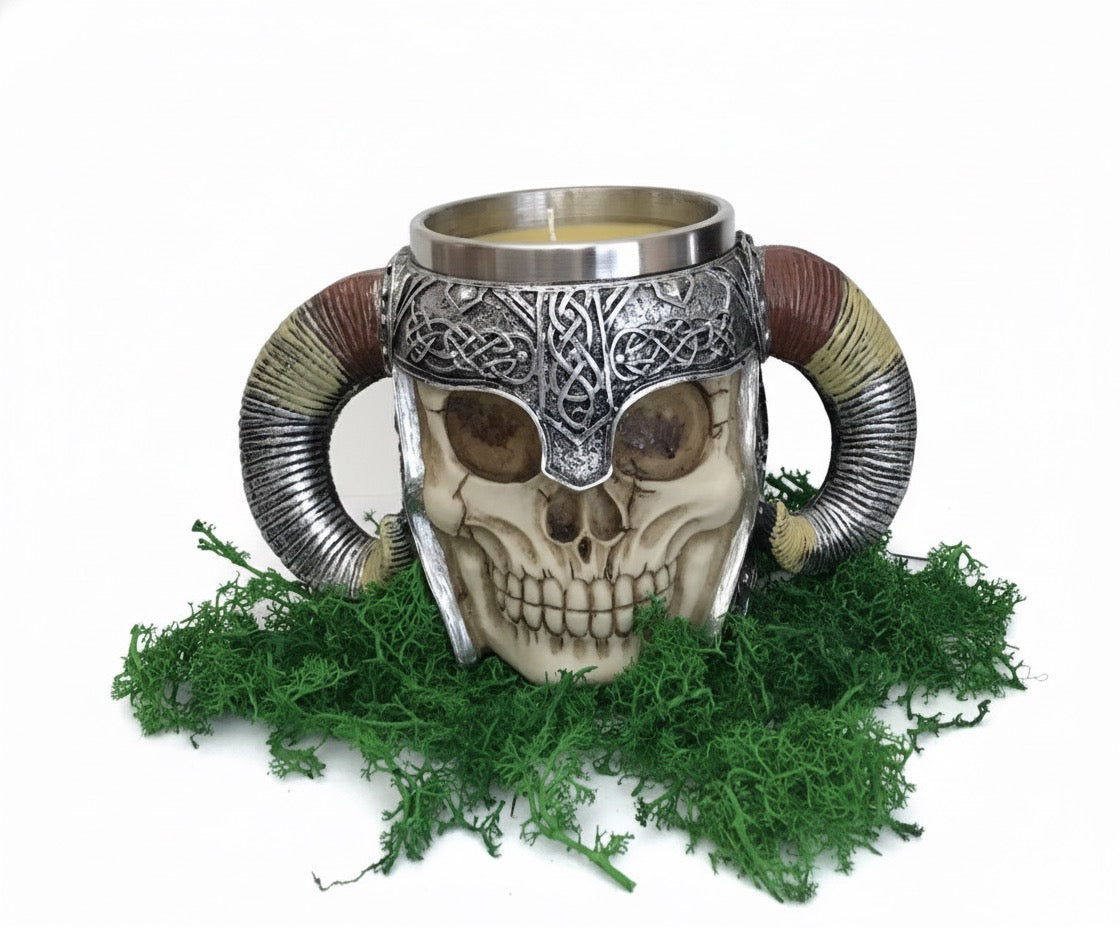 Viking Skull Mug Beeswax Candle