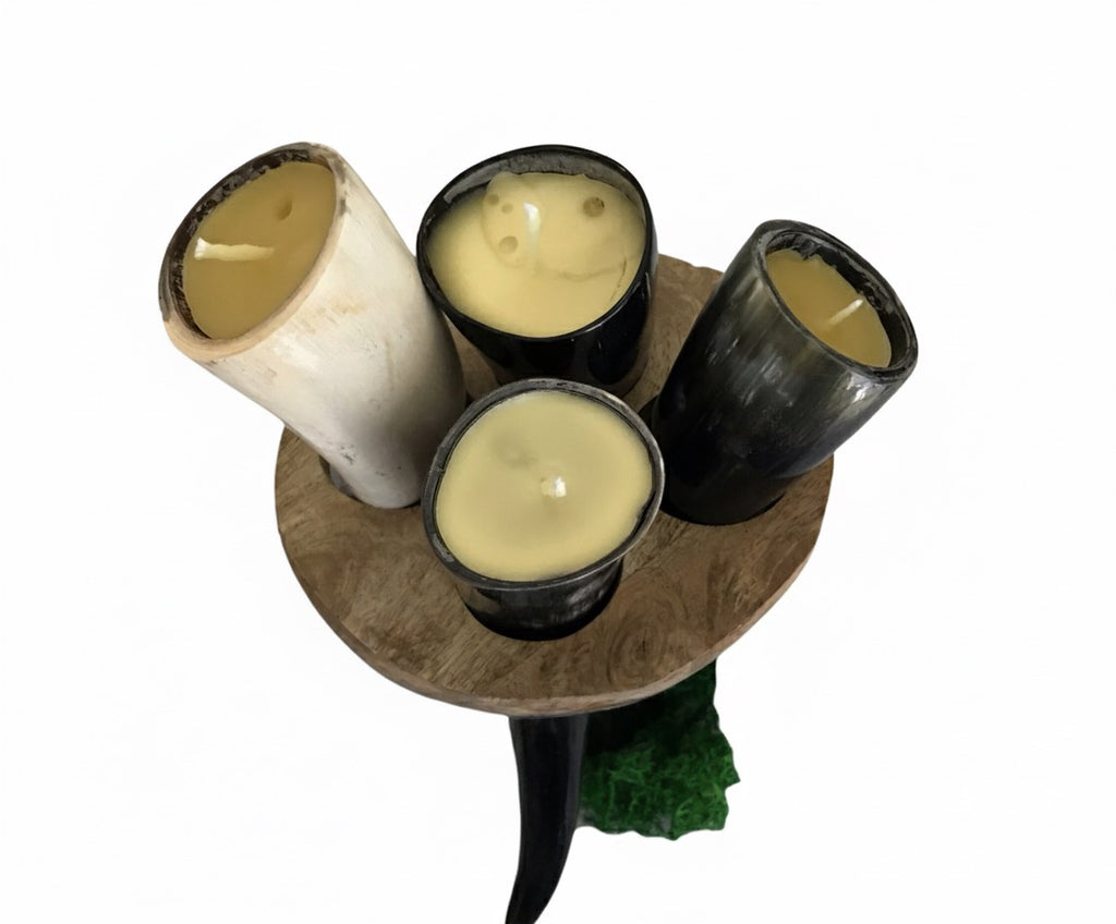 Real Horn Beeswax Candle Set with Stand